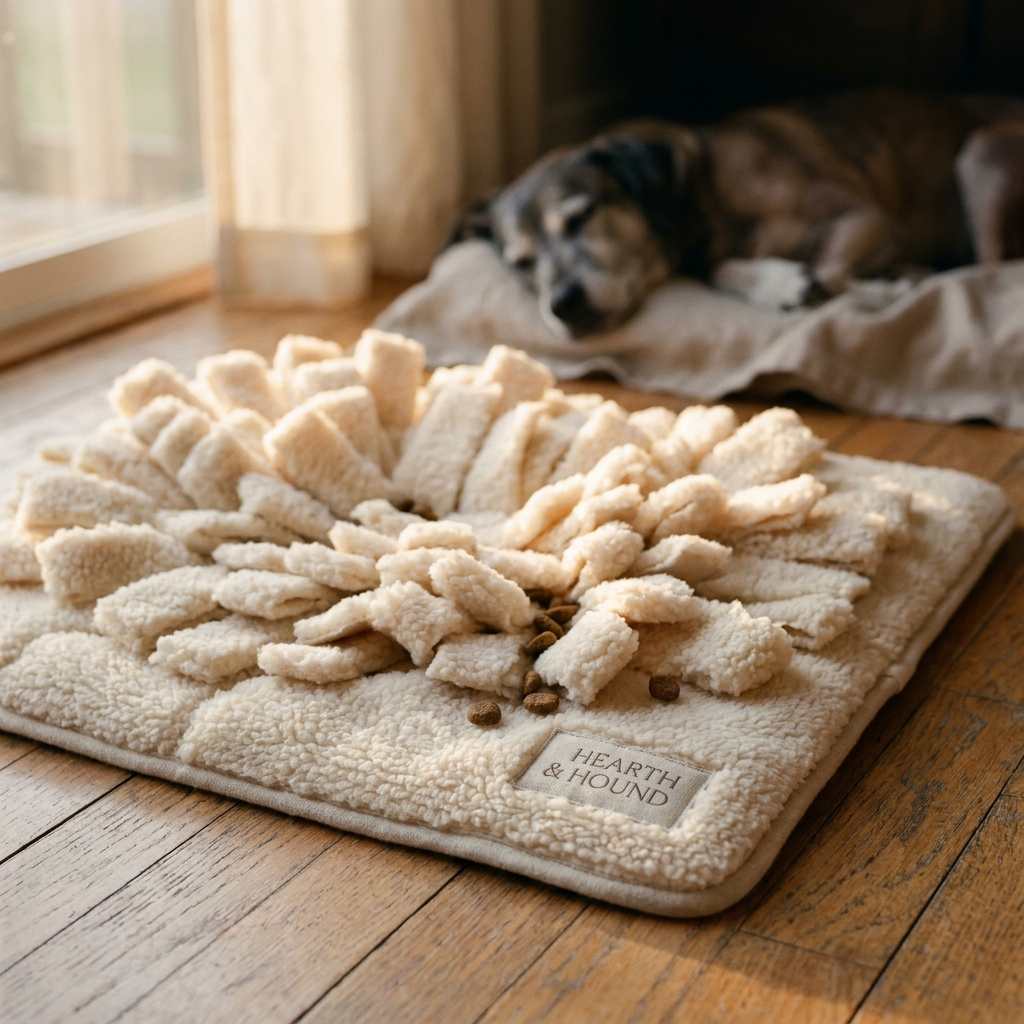 Pawse Snuffle Mat foraging mat for anxious dogs in soft window light